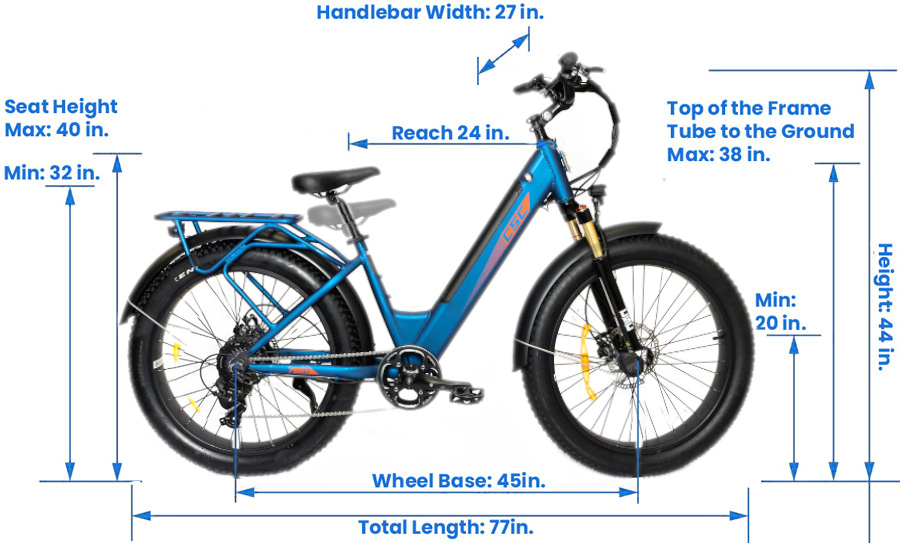 XP750-20 Electric Bicycle Dimensions