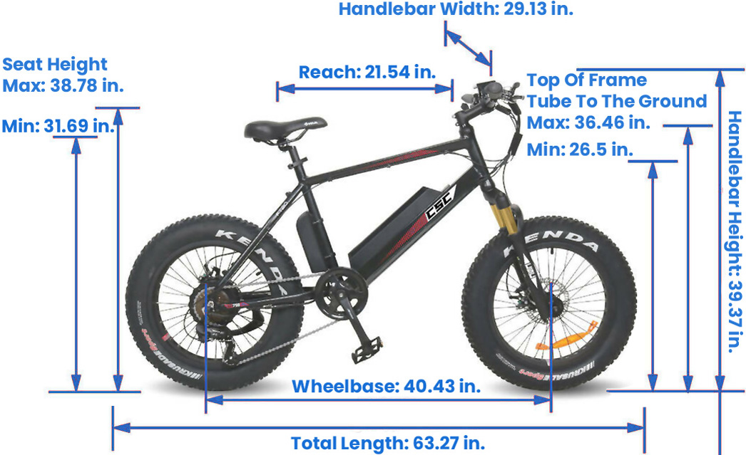 XP750-20 Electric Bicycle Dimensions