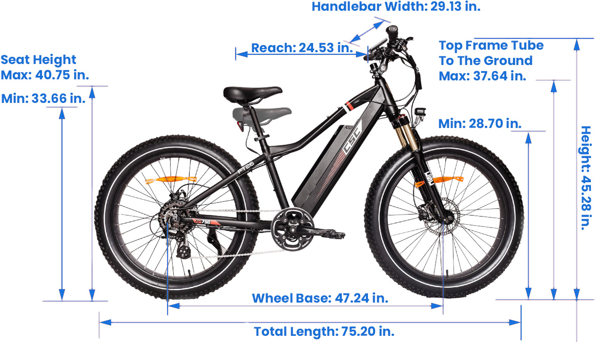 XP750-26 Electric Bicycle Dimensions